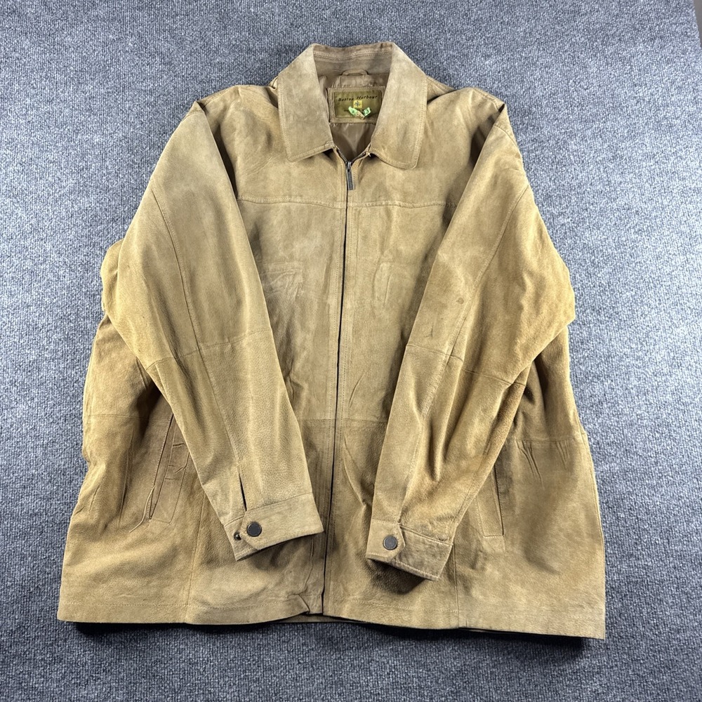 Boston Harbour Jacket Men 4XL Beige Suede Leather Bomber Full Zip Lined Moto 90s